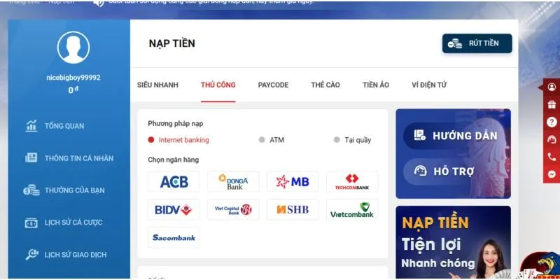 Hướng dẫn chi tiết cách nạp tiền sin88 qua app ngân hàng
